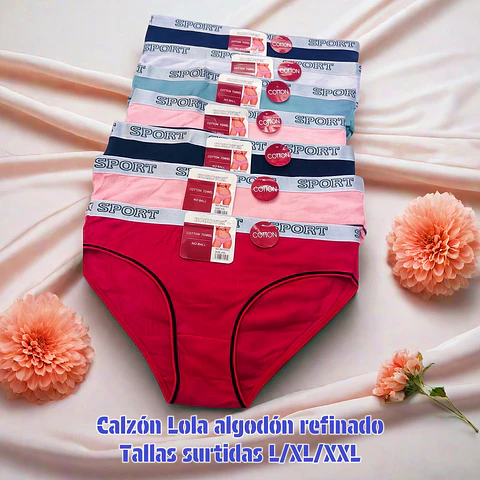 Calzón Lola algodón refinado tallas y colores surtidas la docena 