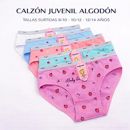 Calzón juvenil algodón tallas y colores surtidas la docena 