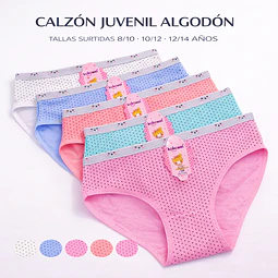 Calzón juvenil algodón tallas y colores surtidas la docena 