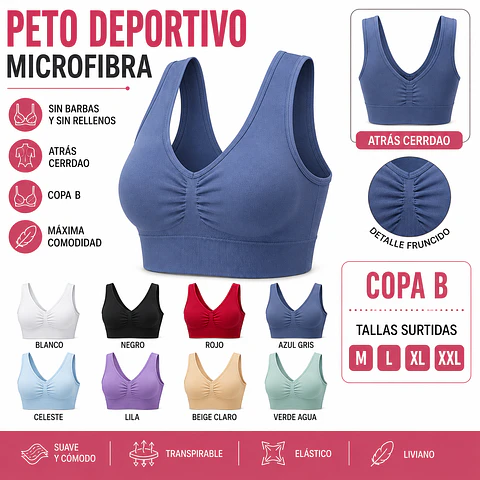 Peto deportivo microfibra sin barbas y sin rellenos tallas y colores surtidas la docena 