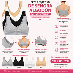 Peto deportivo algodón sin barbas y con rellenos tallas especiales y colores surtidas la docena 