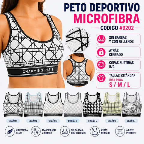 Peto deportivo microfibra sin barbas y con rellenos talla estándar y colores surtidas la docena 