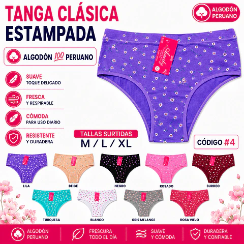 Tanga algodón💯 Peruano tallas y colores surtidas la docena 