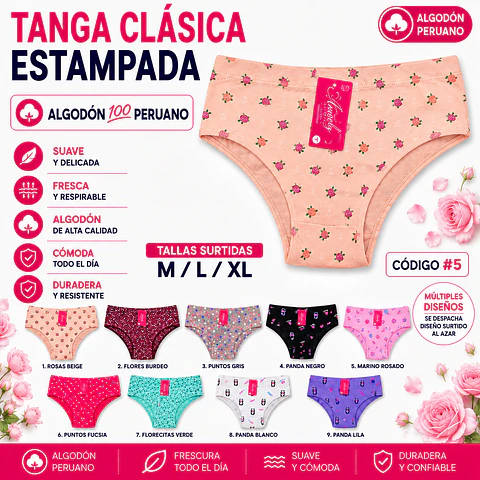 Tanga algodón💯 Peruano tallas y colores surtidas la docena 