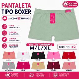 Pantaleta tipo boxer algodón💯 Peruano tallas y colores surtidas la docena 
