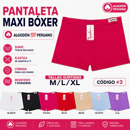 Pantaleta tipo maxi boxer algodón💯 Peruano tallas y colores surtidas la docena 