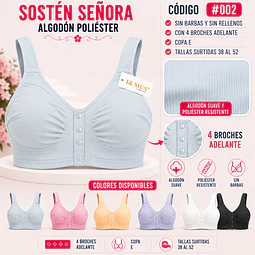 Sostén señora algodón copa E sin barbas y rellenos tallas y colores surtidas la docena 