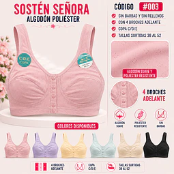 Sostén señora algodón copa E sin barbas y rellenos tallas y colores surtidas la docena 