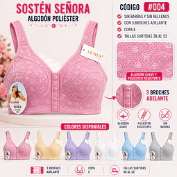 Sostén señora algodón copa E sin barbas y rellenos tallas y colores surtidas la docena 