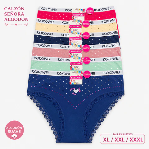 Calzón señora algodón tallas y colores surtidas la docena 