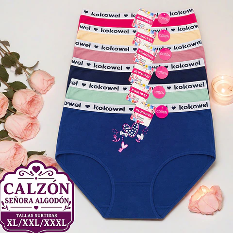 Calzón señora algodón tallas y colores surtidas la docena 