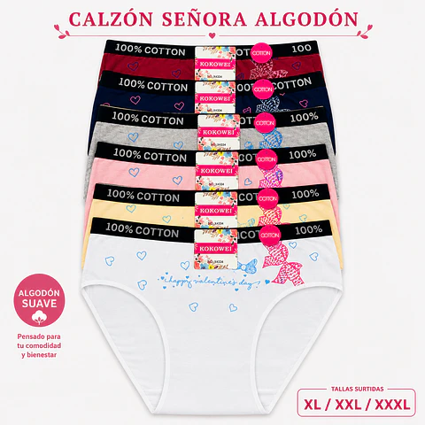 Calzón señora algodón tallas y colores surtidas la docena 