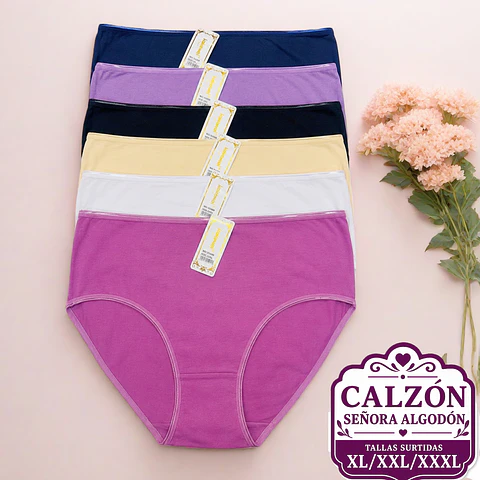 Calzón señora algodón tallas y colores surtidas la docena 