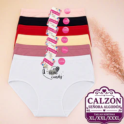 Calzón señora algodón tallas y colores surtidas la docena 