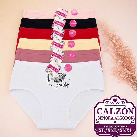 Calzón señora algodón tallas y colores surtidas la docena 