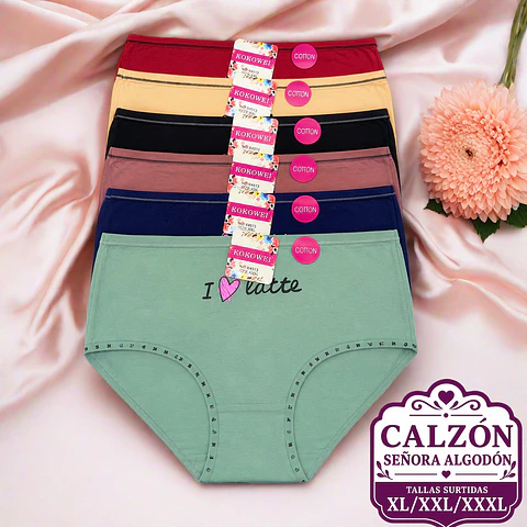 Calzón señora algodón tallas y colores surtidas la docena 