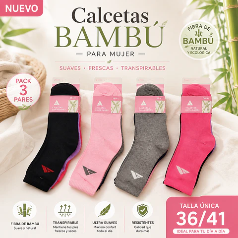 Calcetas dama bambú delgadas talla única 36/41 la docena
