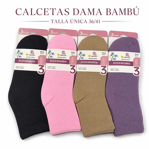 Calcetas dama bambú delgadas talla única 36/41 la docena