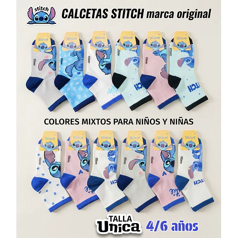 CALCETAS INFANTILES STITCH MARCA ORIGINAL DISNEY UNISEX TALLA ÚNICA 4/6 AÑOS LA DOCENA