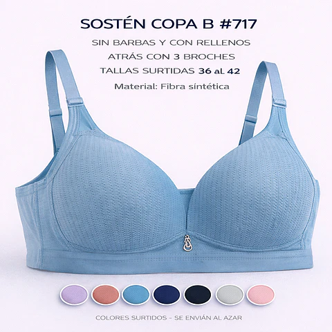 Sostén copa B sin barbas y con rellenos tallas y colores surtidas la docena 