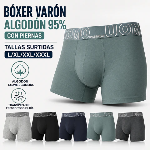 Boxer varón algodón grueso 95% con piernas tallas y colores surtidas la docena 