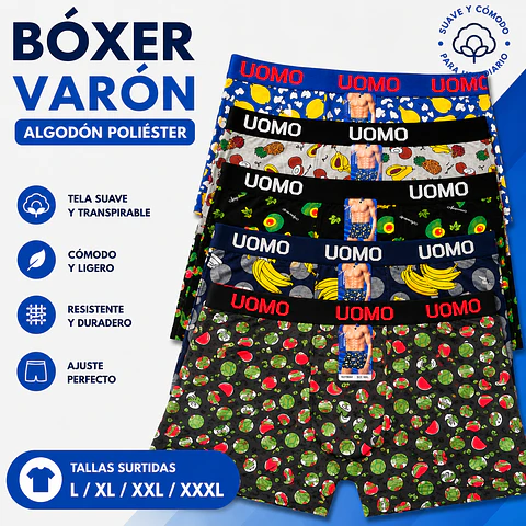 Boxer varón algodón poliéster tallas y colores surtidas la docena 