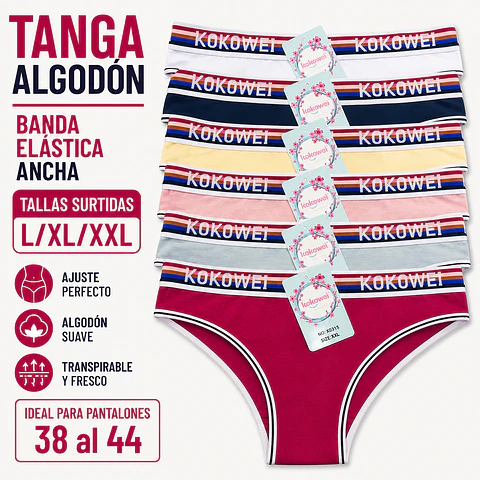 Tanga algodón tallas y colores surtidas la docena 