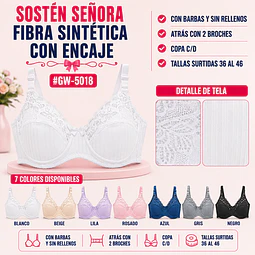 Sostén copa C/D con barbas y Sin rellenos tallas y colores surtidas la docena 
