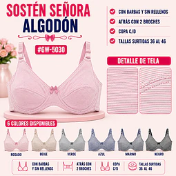 Sostén copa C/D con barbas y Sin rellenos tallas y colores surtidas la docena 