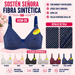 Sostén copa C/D con barbas y Sin rellenos tallas y colores surtidas la docena 