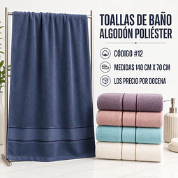 Toallas de baño #12 algodón poliéster 140 cm x 70 cm y colores surtidas la docena 