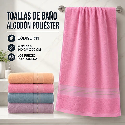 Toallas de baño #11 algodón poliéster 140 cm x 70 cm y colores surtidas la docena 