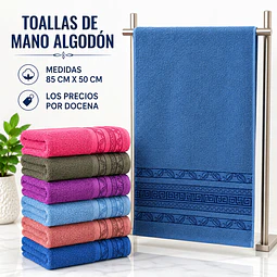 Toallas de mano algodón 85 cm x 50 cm y colores surtidas la docena 