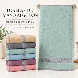 Toallas de mano algodón 90 cm x 45 cm y colores surtidas la docena 