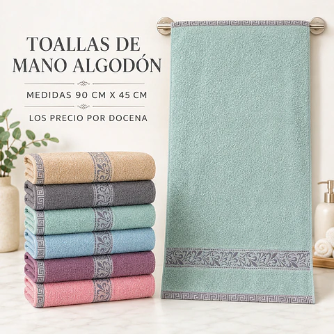 Toallas de mano algodón 90 cm x 45 cm y colores surtidas la docena 