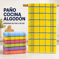 Paño cocina algodón 63 cm x 38 cm y colores surtidas la docena