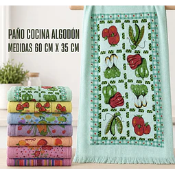 Paño cocina algodón 60 cm x 35 cm y colores surtidas la docena