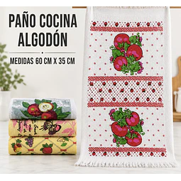 Paño cocina algodón 60 cm x 35 cm y colores surtidas la docena