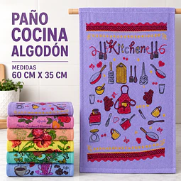 Paño cocina algodón 60 cm x 35 cm y colores surtidas la docena