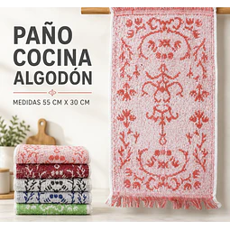 Paño cocina algodón 55 cm x 30 cm y colores surtidas la docena