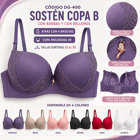 Sostén copa B tallas y colores surtidas la docena 