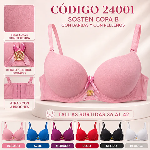 Sostén copa B tallas y colores surtidas la docena 