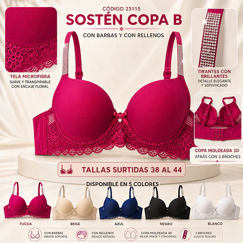 Sostén copa B tallas y colores surtidas la docena 