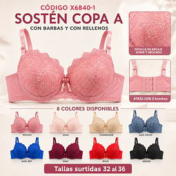 Sostén copa A tallas y colores surtidas la docena 