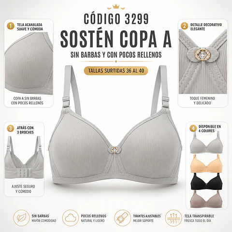 Sostén copa A tallas y colores surtidas la docena 