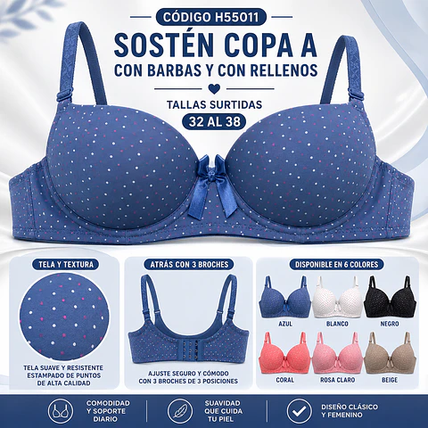 Sostén copa A tallas y colores surtidas la docena 