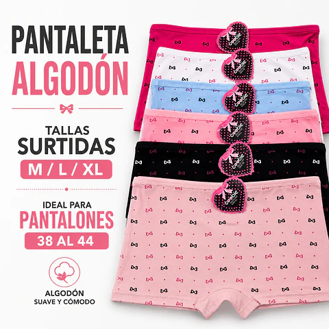 Pantaleta algodón tallas y colores surtidas la docena 