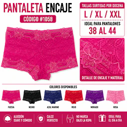 Pantaleta con encajes tallas y colores surtidas la docena 