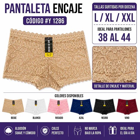 Pantaleta con encajes tallas y colores surtidas la docena 
