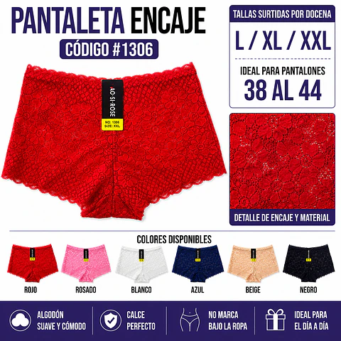 Pantaleta con encajes tallas y colores surtidas la docena 